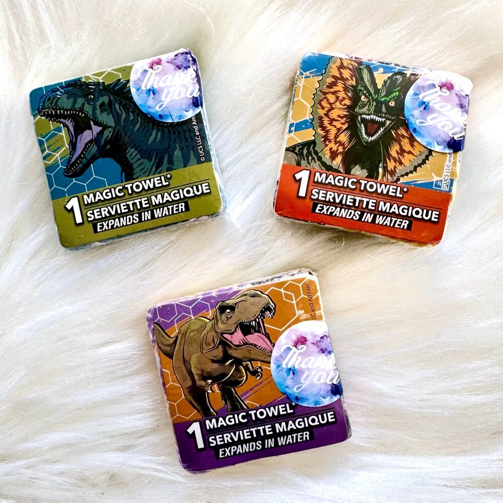 Jurassic World 3 Magic Expanding Cotton 11"x11" Dinosaur Washcloths / Towels